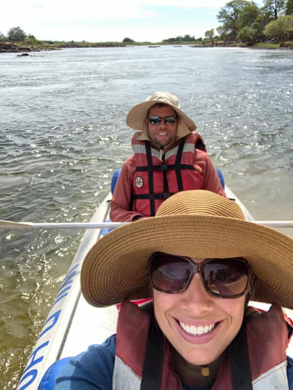 Kristen and her husband Ryan canoeing on the Zambezi River, just before the attack. Photograph: Courtesy of Kristen Yaldor