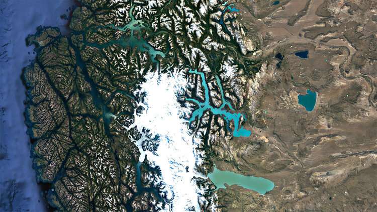 Satellite image of Argentina’s Patagonia region. Image by NASA Landsat.