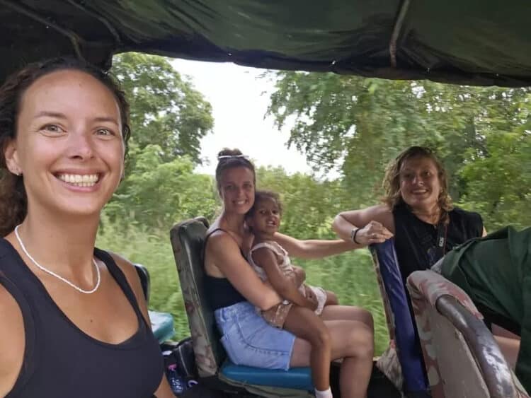 Three women, including Danielle Reijnen who spoke to Newsweek, and the 3-year-old. The tourists are seen in a safari tour vehicle at Mole National Park in Ghana before the car broke down. DANIELLE REIJNEN